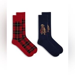 NWT Polo Ralph Lauren Red/Blue Holiday Dog Socks 2-Pack Size 13-16